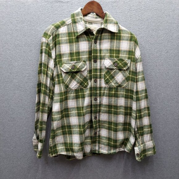 Brooklyn Xpress Mens Medium Green Plaid Flannel Shirt - Picture 1 of 4